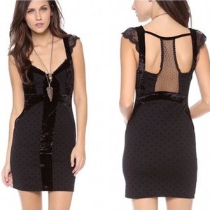 Free People • Madeline Velvet and Lace Black Dress Sz L.